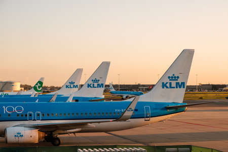 Amsterdam, Netherland - December, 2019: KLM Airline airplanes on airport in Amsterdam