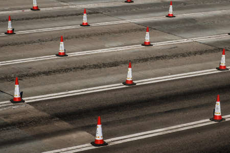 Traffic cones on multi lane highway road