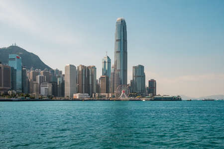 HongKong, China - November, 2019: Coast and Skyline of Hong Kong Island business district and Victoria Harborのeditorial素材