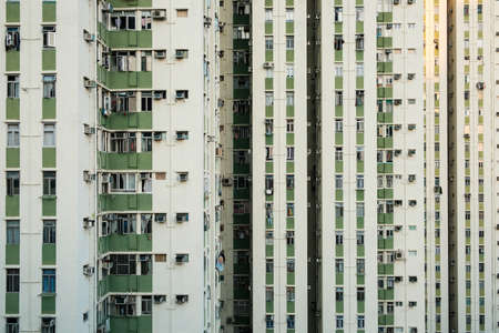 residential building facade, highrise building exterior, Hong Kongの写真素材