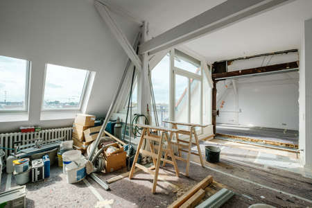 Loft room during renovation, apartment refurbishmentの写真素材
