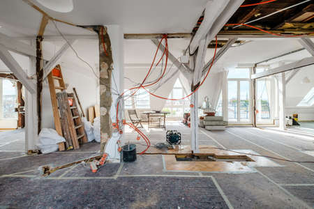 Loft room during renovation, apartment refurbishmentの写真素材