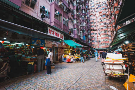 Hong Kong, China - November, 2019: People on street food market in Hong Kongのeditorial素材