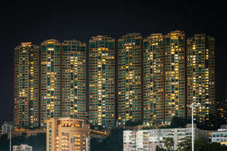 skyscraper buildings at night, skyline Hong Kong -