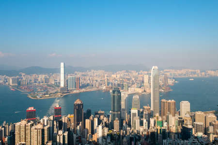 HongKong, China - November, 2019: Skyline of Hong Kong, city aerial view from Victoria Peak on sunny dayのeditorial素材