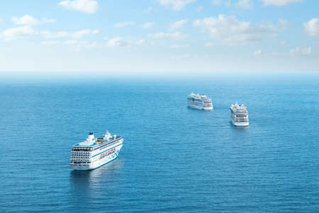 Tenerife, Spain - November, 2020: Many cruise ships anchored near coast of Tenerife during covid 19 pandemicのeditorial素材