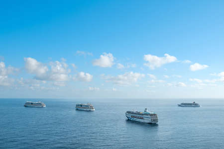Tenerife, Spain - November, 2020: Many cruise ships anchored near coast of Tenerife during covid 19 pandemicのeditorial素材