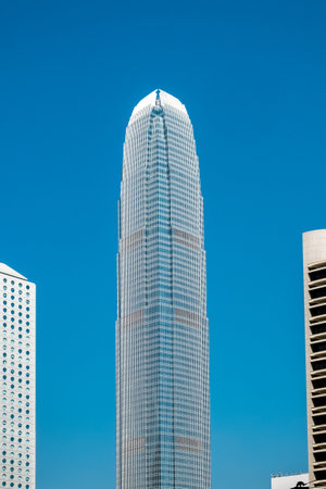 HongKong, China - November, 2019: Two International Finance Center skyscraper building, Central. It is the second tallest building in Hong Kong.のeditorial素材