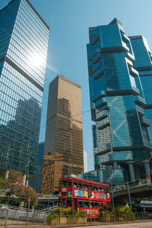 HongKong, China - November, 2019: Modern architecture and cityscape of HongKong including the Lippo Center twin towersのeditorial素材