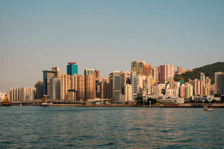 Hong Kong, November, 2019: Skyline and coast of Hong Kong Island, businessのeditorial素材