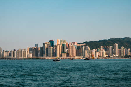 HongKong, November, 2019: Skyline and coast of Hong Kong Island, business district of HongKongのeditorial素材