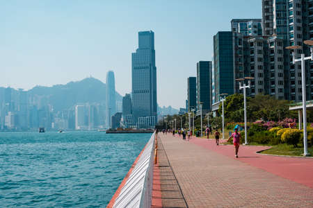 Hong Kong, November, 2019: Waterside (Hung Hom Promenade) in Kowloon, Hong Kong Cityのeditorial素材