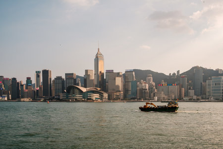 HongKong, November, 2019: Skyline and coast of Hong Kong Island, business district of HongKongのeditorial素材