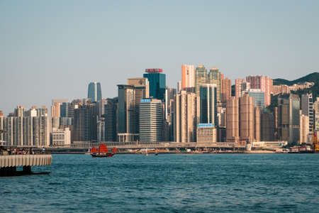 Hong Kong, November, 2019: Skyline and coast of Hong Kong Island, businessのeditorial素材