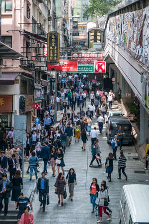Hong Kong - November, 2019: Crowd of people on street in Soho, Hong Kongのeditorial素材