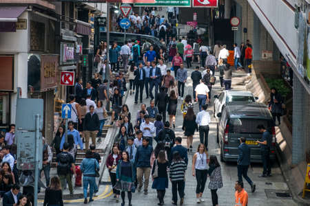 Hong Kong - November, 2019: Crowd of people on street in Soho, Hong Kongのeditorial素材