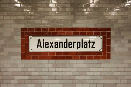 Berlin, Germany - June, 2021: Subway station sign, Alexanderplatz, Berlinのeditorial素材