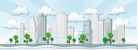 city illustration, modern skyline with skyscraper buildings, vector graphicの写真素材