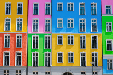 colorful building facade, apartment house exteriorの写真素材