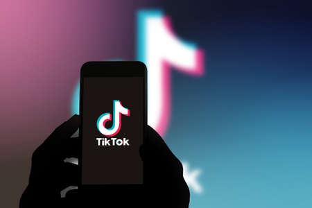 San Francisco, USA - July 2021: Tiktok app logo on mobile phone screenのeditorial素材