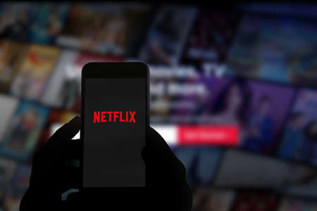 San Francisco, USA - July 2021: Netflix logo and website on mobile phone screenのeditorial素材