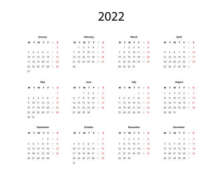 Calendar 2022, simple vector templateのイラスト素材