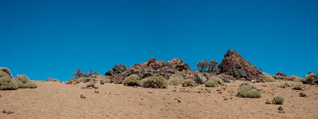 stones and sand, rock desert landscape with blue sky background .の写真素材