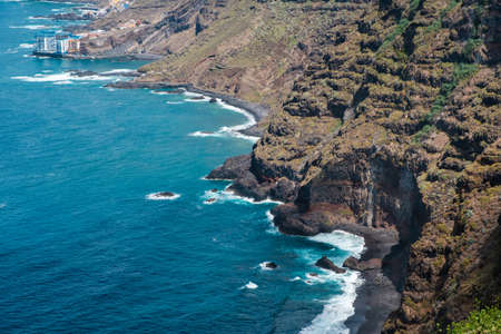 rocky cliff, beach and shore - aerial view of coastal landscape , Tenerife northの写真素材