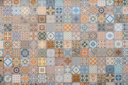 colorful tile pattern, patchwork design of portuguese tilesの写真素材