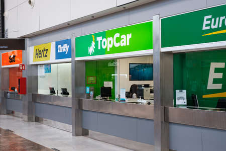 Tenerife, Spain - September, 2021: Car rental companies in airpot, Tenerifeのeditorial素材
