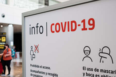 Tenerife, Spain - September, 2021: Covid-19 Information sign on airportのeditorial素材