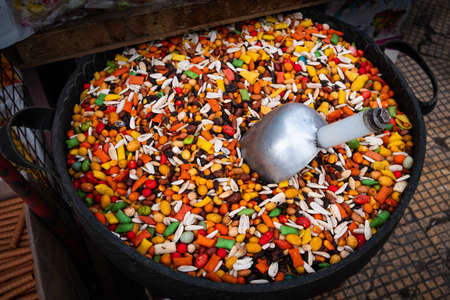 colorful nuts, nut mix snack on market