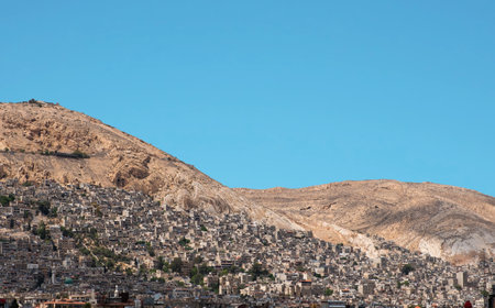 Skyline of Damascus City and Mountain (Mount Qasioun)の写真素材