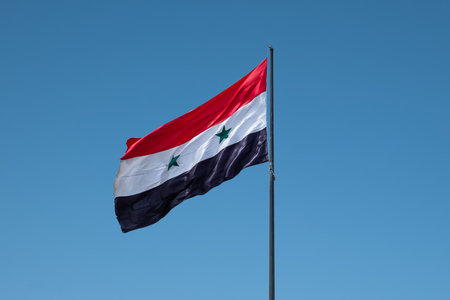 Damascus, Syria - May, 2022: National flag of Syriaのeditorial素材
