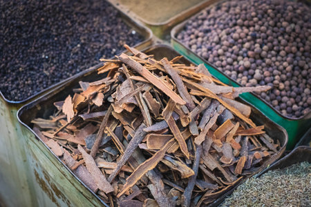 Cinammon closeup on spice market -の写真素材