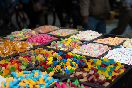 candy and jelly sweets for sale on marketの写真素材