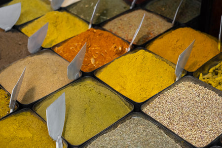 Colorful spices on food market, Souk, Damascusの写真素材