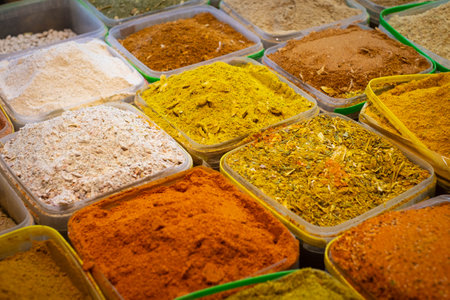 Colorful spices on souk bazaarの写真素材