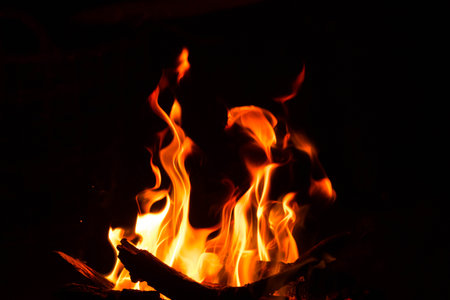 fire flames isolated on black background -の写真素材