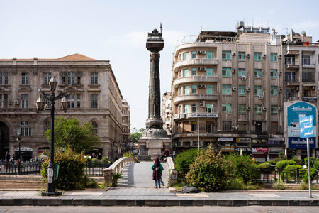 Damascus, Syria - May, 2022: Public Square (Al Marjeh Square), street scene in city center of Damascusのeditorial素材