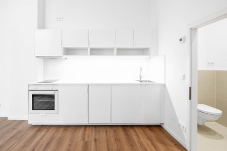 build in kitchen or kitchenette in new apartment roomの写真素材