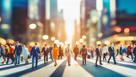 Crowded street in business district with many office workers going to work. business concept,ai generatedの素材