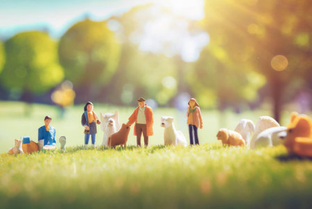 people with dogs in public park ,ai generatedの素材