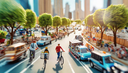 cars and bicycles in city traffic concept illustration , ai generatedの素材