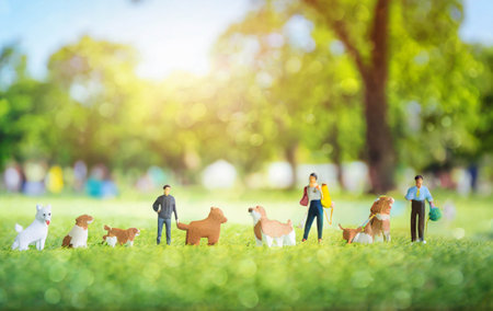 people with dogs in public park ,ai generatedの素材