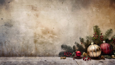 Christmas decoration with vintage texture background and copy space. Nostalgic Christmas theme. ai generatedの素材