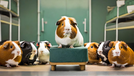 Leader, follower concept. Team or group of guinea pigs behind its leader, boss. ai generatedの素材