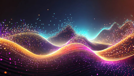 Sound wave or music visualization on black background. ai generatedの素材
