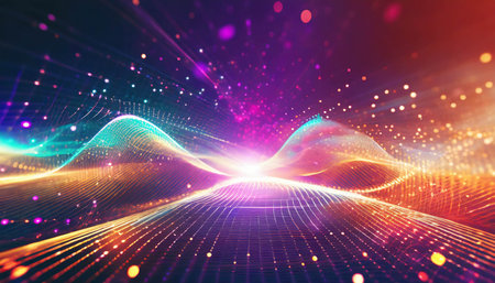 Sound wave or music visualization on black background. ai generatedの素材
