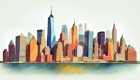 New York City skyline illustration .ai generatedの素材